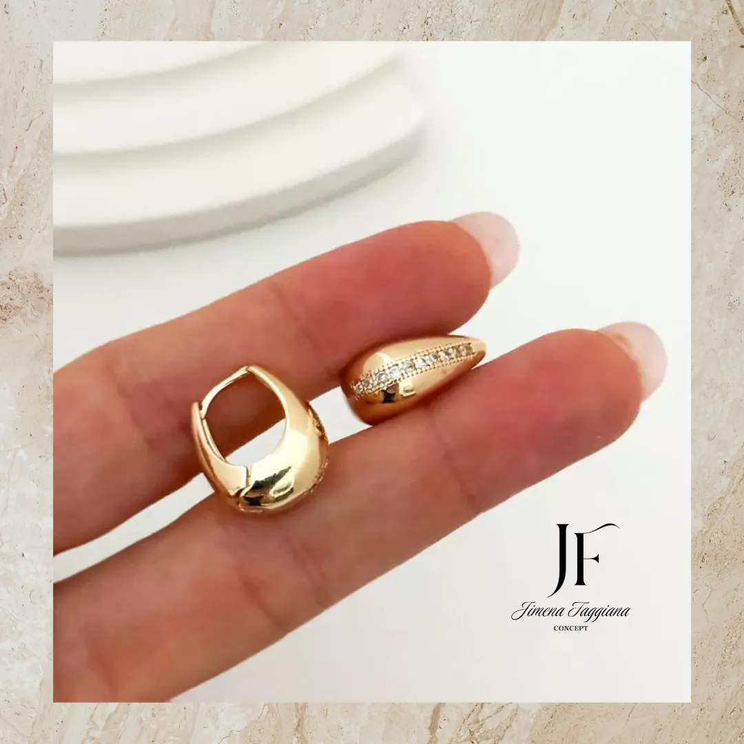 Aro argolla strass acero dorado - Jimena Faggiana Concept