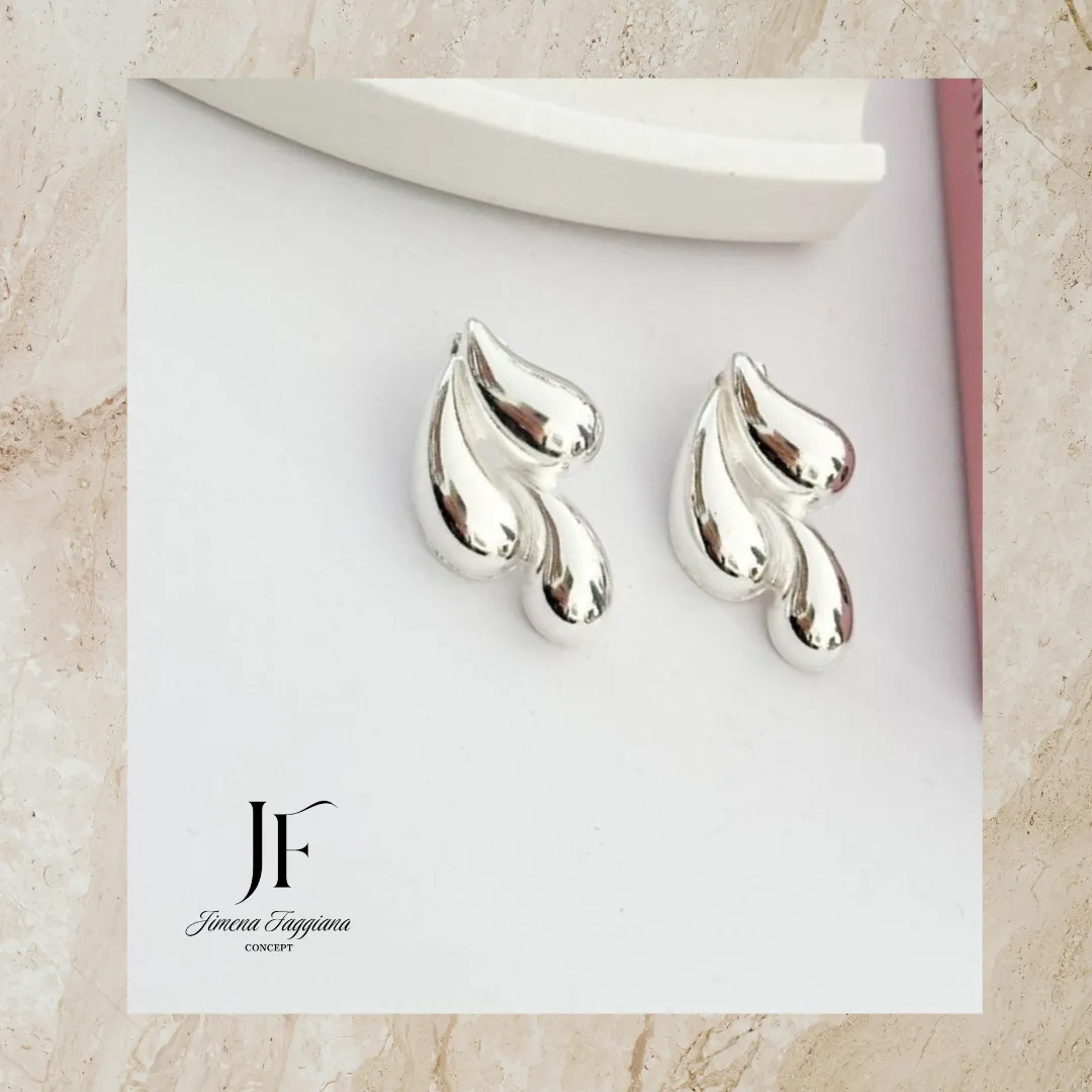 Aros tres gotitas acero blanco - Jimena Faggiana Concept