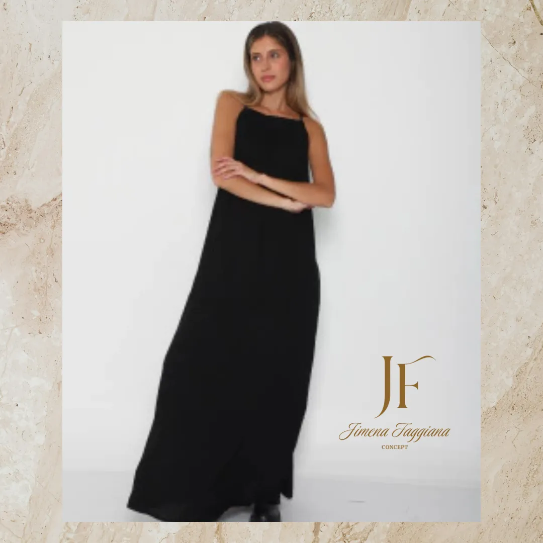 Vestido lino espalda descubierta color negro - Jimena Faggiana Concept