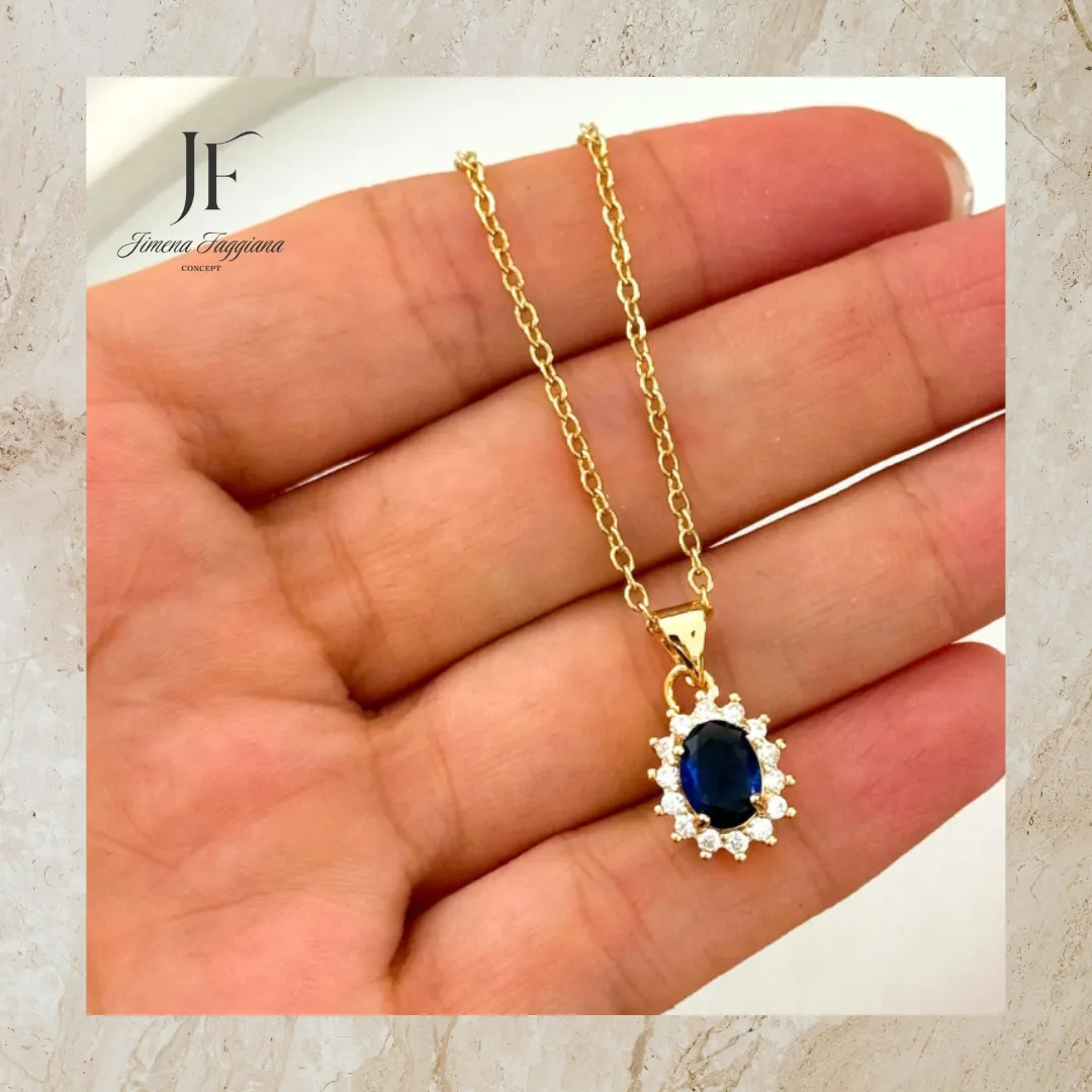 Collar acero dorado piedra azul - Jimena Faggiana Concept