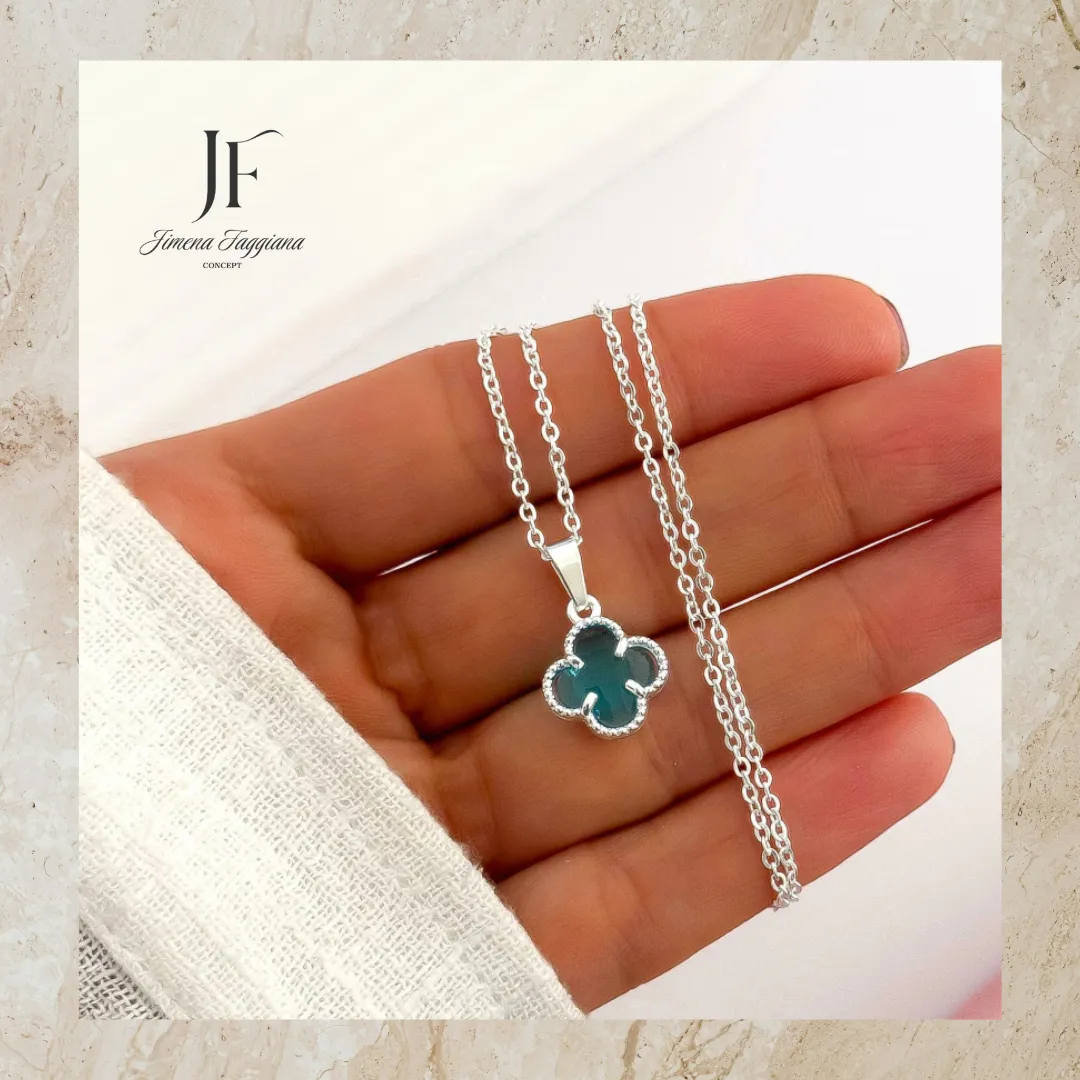 Collar acero blanco y gema acqua - Jimena Faggiana Concept