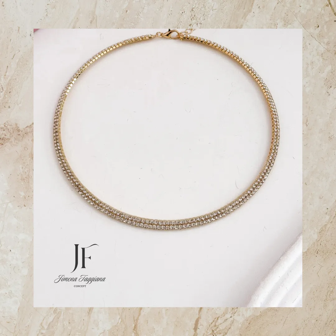 Gargantilla acero dorado y strass - Jimena Faggiana Concept