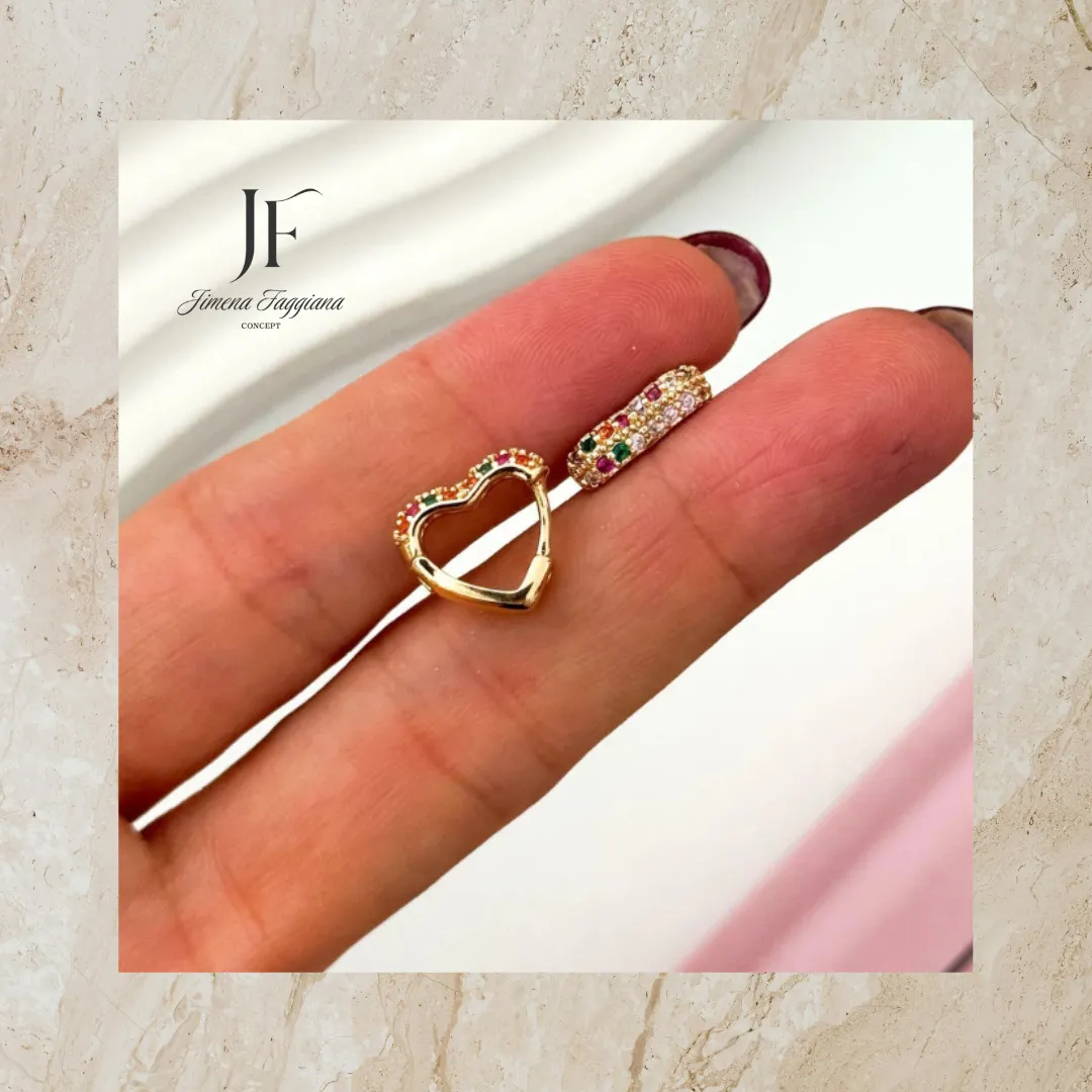 Aro argolla corazon con strass color - Jimena Faggiana Concept